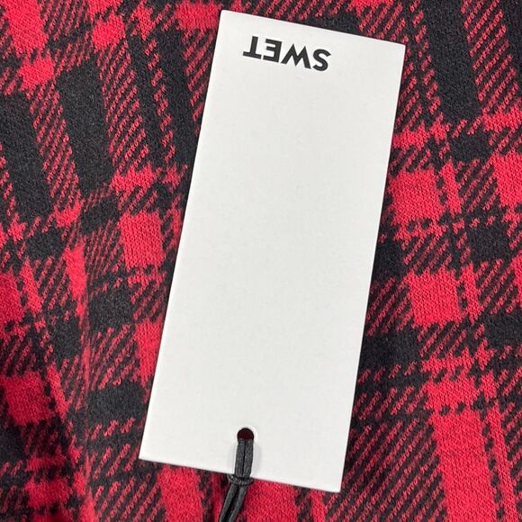 Swet Tailor Shirt Men XL Red Black Flannel Plaid Stretch Knit Collared Button-Up - Picture 5 of 12